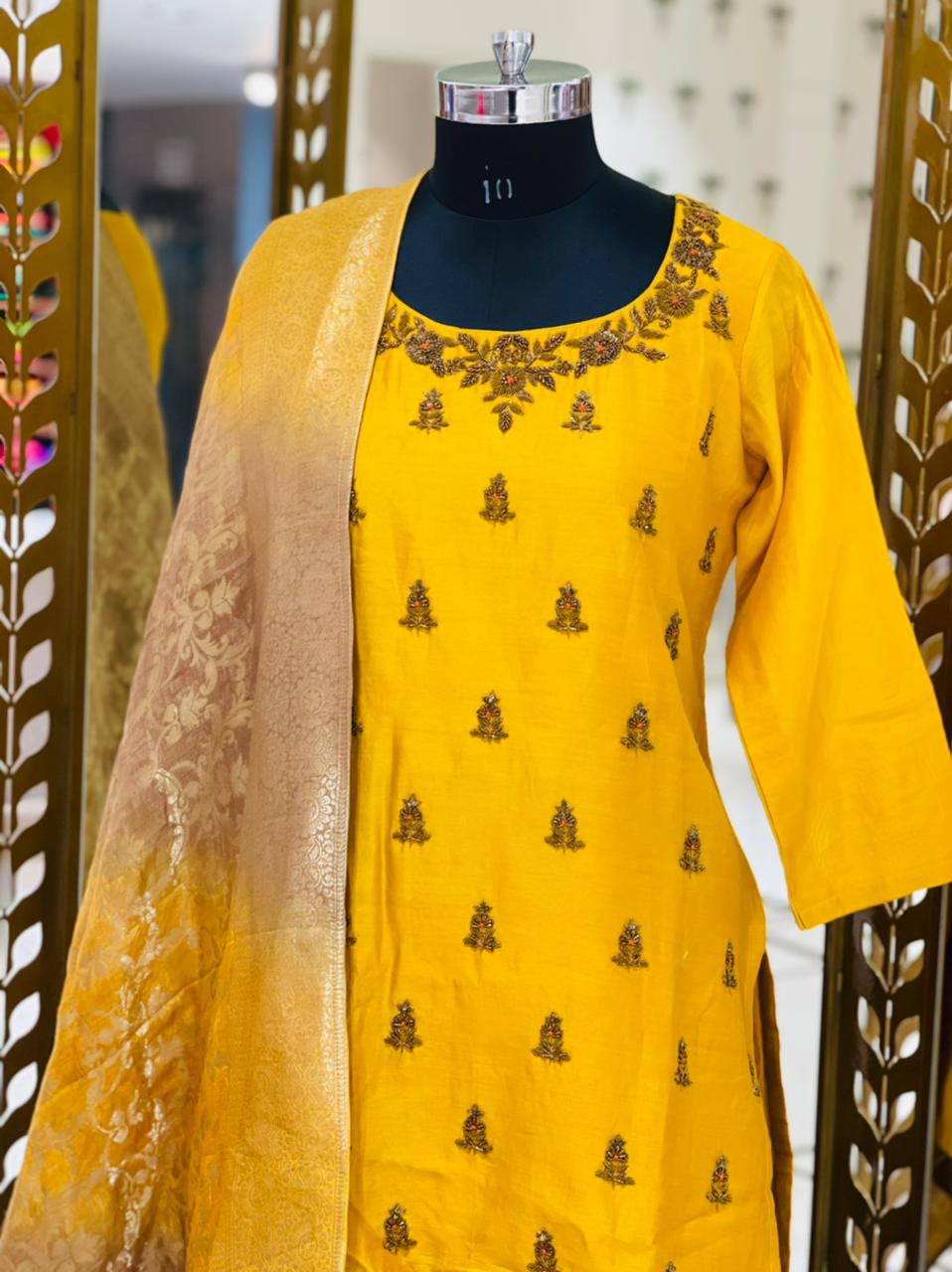 Yellow Color Readymade Dress with Plazo and Dupatta – Gauri House